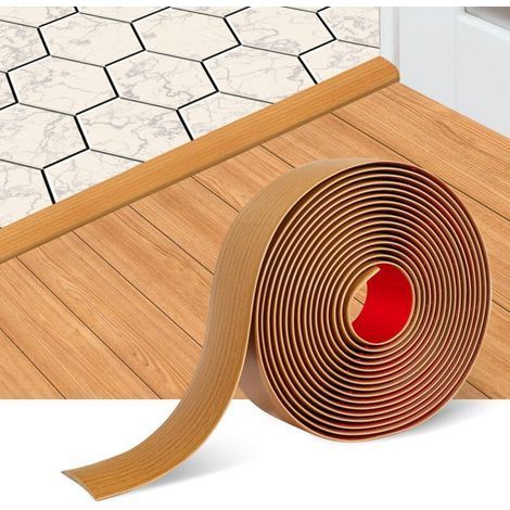 Bandes de transition auto-adhésives pour sols stratifiés, 5 cm de large, séparateur plat, élégant motif grain de bois (1 mètre, marron clair). (1/5)