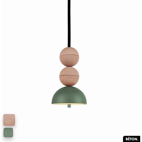 Lampe de suspension en béton - BOSFOR CONCRETE ROSE - VERT 2 BALLES LED 14W (1/3)