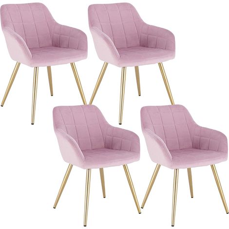 Woltu – Lot de 4 chaises de salle à manger avec accoudoirs – Structure en métal – Assise en velours ergonomique – Protection sol antidérapante – Rose (1/4)