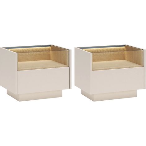 Comodino 1 cassetto e 1 nicchia Con LED Beige e naturale chiaro - Lotto di 2 - ALIVENTO (1/5)