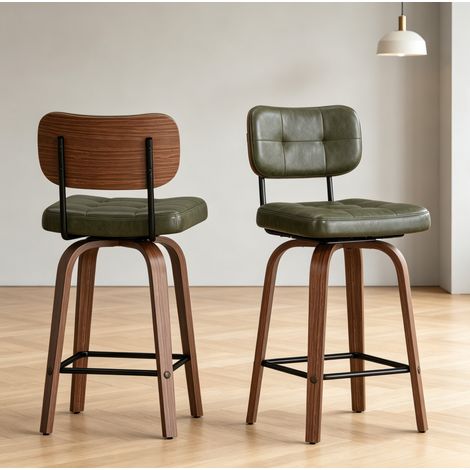 Sgabelli da bar girevoli in PU verde, schienale in legno curvato, metallo, set 2 HAVRYA (1/5)