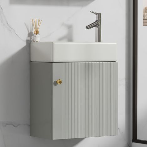 Mueble de baño con lavabo y tocador lavabo de cerámica y amplio armario de almacenamiento color blanco hueso 46x26x56 cm (1/5)