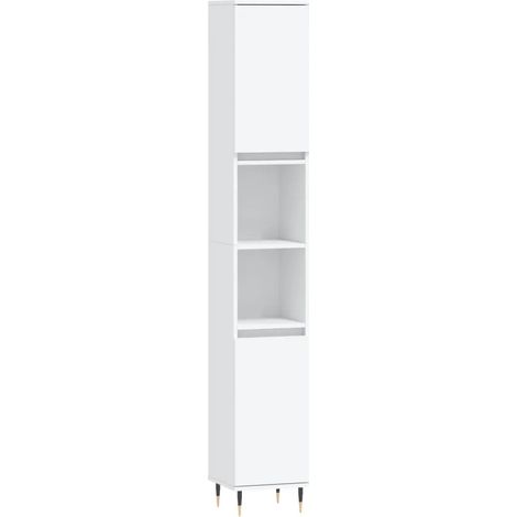Mobiletto da bagno bianco con ampio spazio contenitivo 30 x 30 x 190 cm stile industriale legno composito bianco 020048985