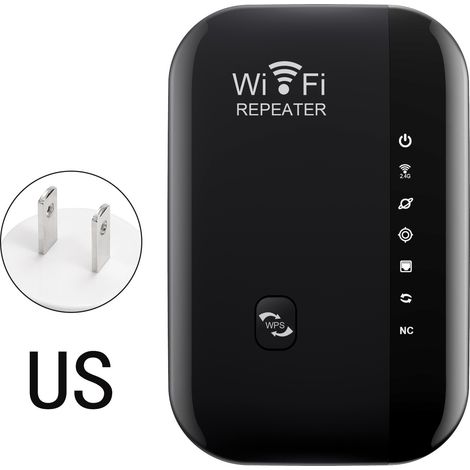 WiFi repeater, network extender, UK/Australia standard wireless signal amplifier, new home router - third generation, 7-LED black "bun" design. (1/4)