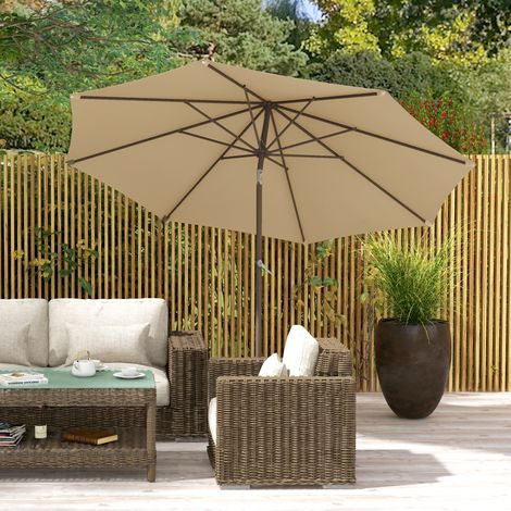 Parasol terrasse Ø 2,63 m métal rond polyester 180g/m² inclinable avec manivelle beige (1/5)