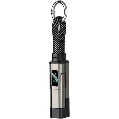 4-in-1 USB-C-Schlüsselanhänger-Ladekabel, 65 W, V/A/W-Display, Typ-C, kompatibel mit Apple, iPhone/iPad/Samsung/Laptops, Schwarz (1/5)
