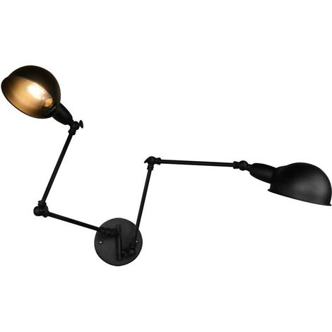 Noir Rétro Eclairage mural réglable Industriel Style Fer forgé Bras long Pole Lampe murale Bras Oscillant Appliques murales (2 ensembles) (1/5)