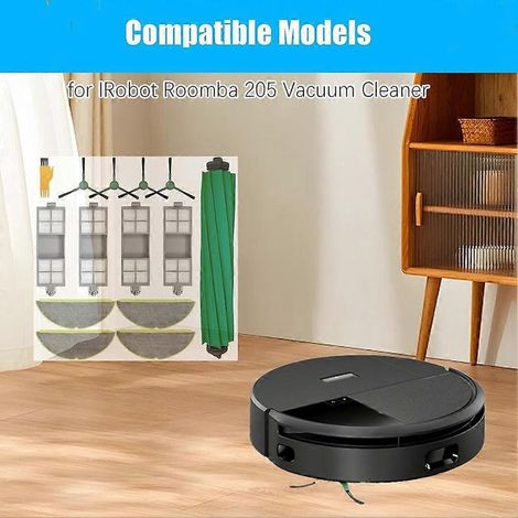 Pièces de rechange pour aspirateur compacteur iRobot Roomba 205 : accessoires, brosse principale, filtre HEPA et chiffon de nettoyage. (1/5)