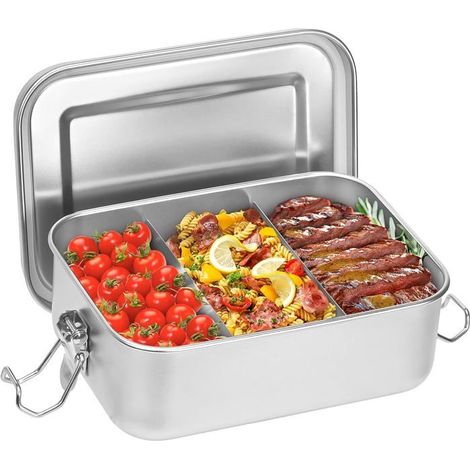 Boîte à lunch en acier inoxydable de 850 ml - Compartiment amovible - Sans BPA et étanche - Convient aux adultes et aux enfants (1/5)