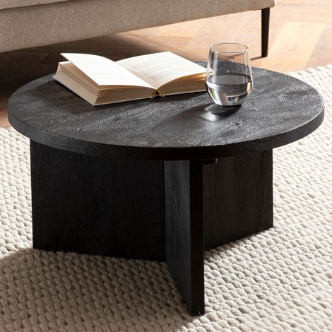 Table basse ronde 60x60x33 cm en manguier massif noir