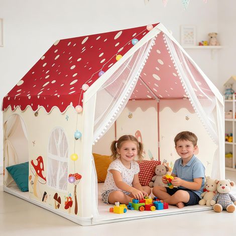 Tente pour Enfants, Structure métallique Double Porte, avec Guirlande Lumineuse LED et lumières étoilées, maisonnette d'intérieur, Grande maisonnette 160 x 105 x 128 cm pour 4 à 6 Enfants (1/5)