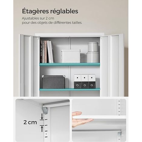 Songmics – Armoire à clés en acier avec 5 étagères réglables – Doubles portes – Serrure avec 2 clés – Kit anti-basculement – 40 x 80 x 180 cm – Blanc — vue 3