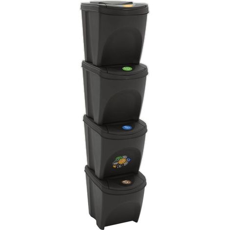 Poubelles empilables, lot de 4, grises, 100 litres, polypropylène (1/5)