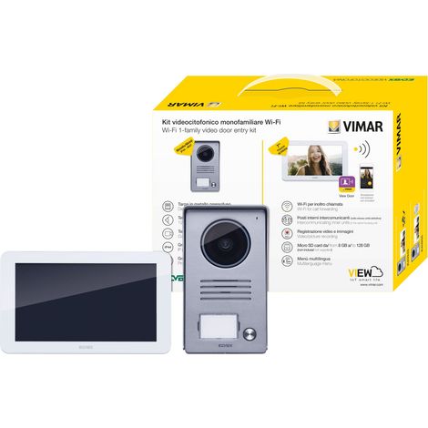 Kit vidéophone intelligent monofamilial avec écran tactile mains libres WiFi, plaque audiovidéo 1 bouton avec cadre anti-pluie, 1 bloc d'alimentation multiprise (1/5)