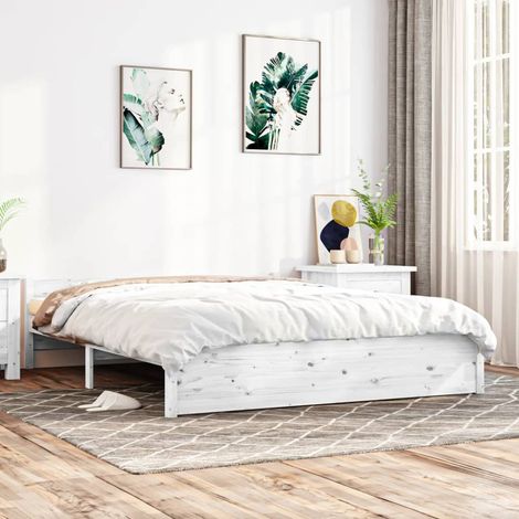 Lit double pour adulte Cadre de lit - Blanc Bois massif 140x190 cm BV259597 - BonneVie (1/5)