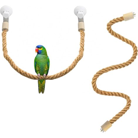 Perchoir Flexible en Corde de Jute pour Oiseaux, Balançoire perchoir en Corde pour Cages et vitres Lisses, Jouet balançoire pour Cage à Oiseaux pour perroquets, perruches, calopsittes (1/5)