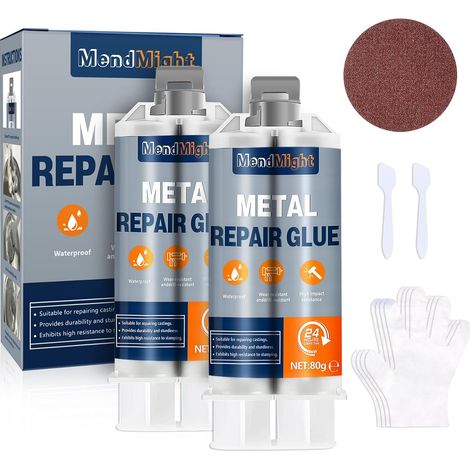 Soudure à Froid Métal 160 g, Colle Métal Extra Forte Bi-Composant, Colle Époxy Métallique Étanche pour Acier, Inox, Aluminium, Fonte, Plastique, Réservoir, Plomberie, Bateau (1/5)