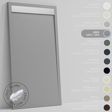 SOULHOME Duschwanne aus leichtem Kunstharz Schiefer-Textur - Farbe Grau - 110x80- Extraflach 3 cm. Edelstahlgitter (1/5)
