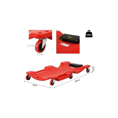 CHICFURN Carrello sdraio da officina 100 x 48 x 12 cm rosso in plastica, 120 kg (1/5)