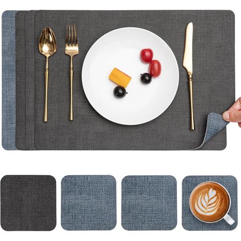 Tischsets abwaschbar Kunstleder rutschfest 4er Grau Hellblau 4er Set (1/5)