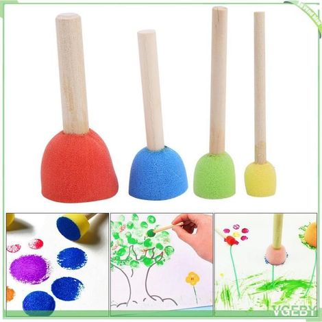 Pinceaux à éponge - FAFEICY - 24 pcs - Manche bois - Multicolore - Pour enfants (1/5)