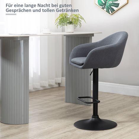 Tabouret de bar gris réglable en hauteur avec repose-pieds, revêtement aspect lin, dimensions 54x54x112 cm (1/4)