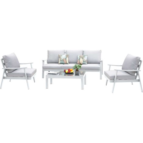Muebles de Exterior Jardín Terraza Benicasim 4 Piezas Estilo Contemporáneo Color Blanco y Gris (1/5)