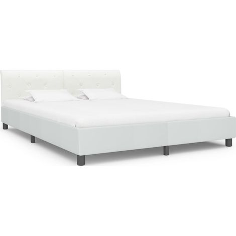 Lit double  Lit adulte  Cadre de lit sans matelas blanc similicuir 160x200 cm (1/5)