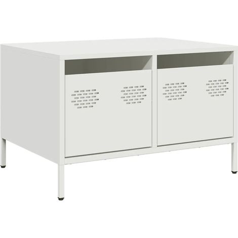 Meuble TV industriel design avec rangement 68 x 50 x 43 cm en acier laminé à froid blanc (1/5)