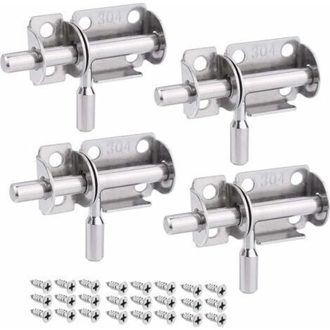 Lot de 4 Verrou de Porte Coulissant, Serrure Porte Interieure Porte de Jardin, Loquet Porte Coulissant en Acier Inox, Verrou Porte en Bois, Serrure Porte Coulissante pour Salle de Bain, Chambre (1/4)