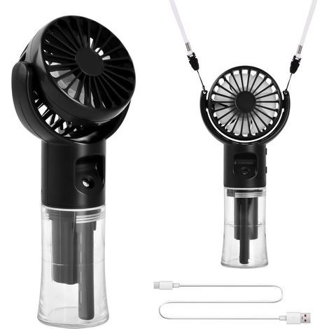 Tragbarer, per USB aufladbarer Ventilator, 4 Geschwindigkeitsstufen, 20-ml-Wassertank, Mini-Taschenventilator für Büro, Outdoor und Reisen (schwarz) (1/5)