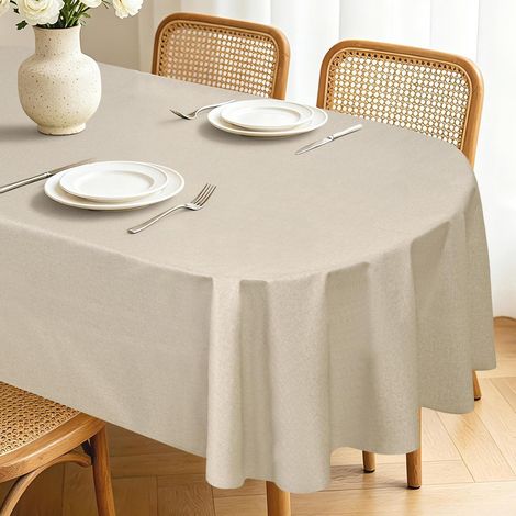 Nappe en PVC Ovale 140x180 cm Beige, imperméable et antitache