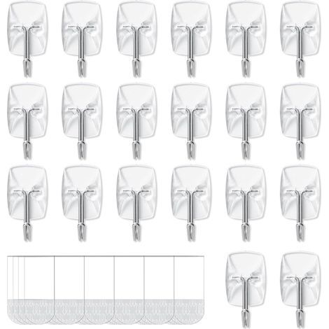 20 Crochets, 24 Languettes, Crochet en Fil Métallique Transparents, Crochet Adhesif Mural de Petit Modèle - Pour Accrocher et Décorer Sans Abîmer et Sans Percer (1/5)