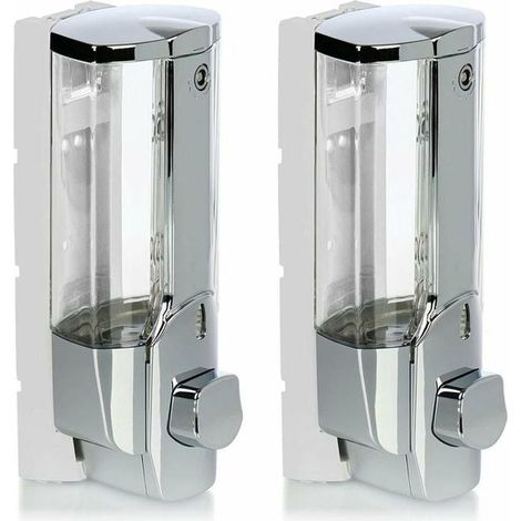 Distributeur de savon mural rechargeable2x pour gel douche et shampoingfinition chrome (1/4)