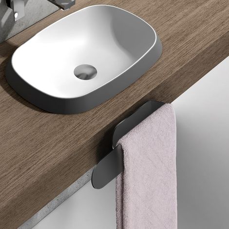 （Black）Bathroom Towel Holder, Adhesive Wall Mounted Towel Holder, 23cm Bathroom Towel Holder Without Drilling in Stainless Steel, Towel Holder (1/4)