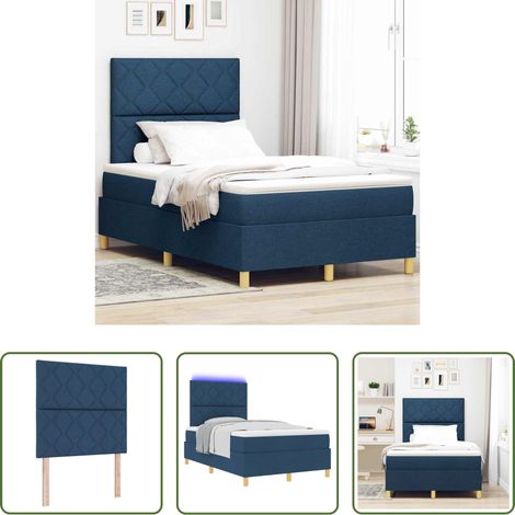 Lits LED - Lit à ressort LED avec matelas Bleu 120 x 200 cm tissu (1/5)