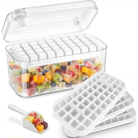 Moule Glaçon, Bac à Glaçons,150 glaçons, Réutilisable, Inclut 3 Plateaux à Glaçons, 1 Pelle à Glace, Empilable, Peu Encombrant et étanche, Idéal pour Whisky, Cocktails, Café, Boissons.(Blanc)