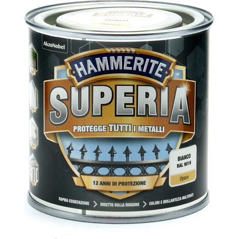 Hammerite Superia smalto metallo antiruggine interno e esterno, Opaco Bianco, 250 ml (1/2)
