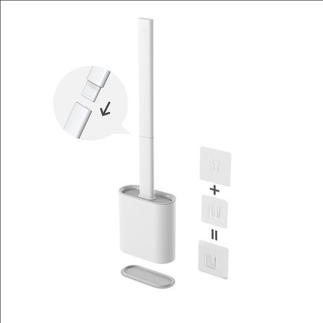 Abnehmbare Silikon-Toilettenbürste, Wandmontage, schwarz, tropffrei, antibakteriell, belüftet, schnelltrocknend und geruchsneutral, Wand-/Bodenmontage, weiß (1/5)