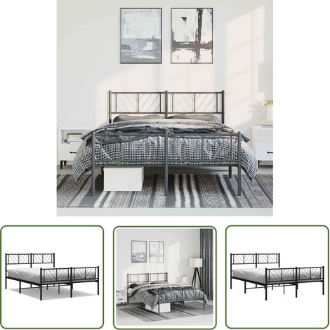 The Living Store Cadre de lit métal sans matelas avec pied de lit noir 150x200cm - Cadre De Lit Metal - Lit Double - Lit Noir - Lit Avec Pied De Lit - Meuble Chambre (1/5)