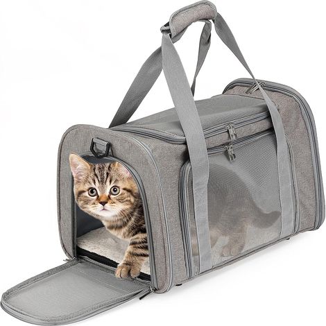 Sac de transport souple pour animaux de compagnie (chats et chiens), homologué pour le transport aérien, idéal pour la voiture et l'avion. (1/4)