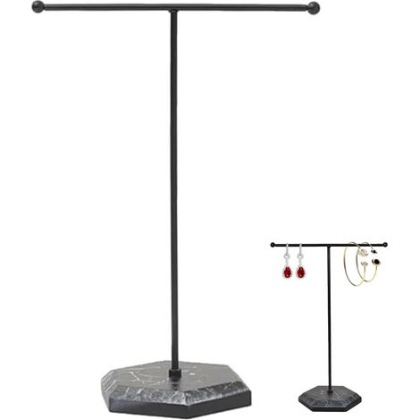 Soporte para joyería, soporte de metal para joyería, soporte negro en forma de T para collares, soporte para pulseras (base negra)