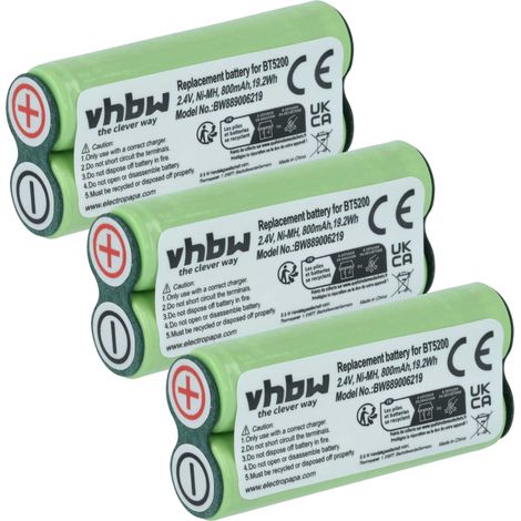 vhbw 3x Batterie compatible avec Philips Norelco HS975, HS925, HS955, HS985, T980, HS980, HS915, S965 rasoir tondeuse électrique (800mAh, 2,4V, NiMH)