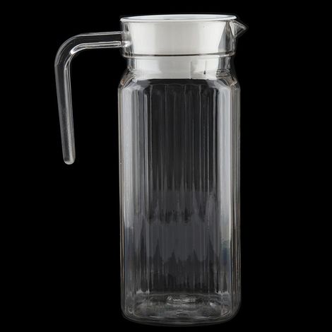 Bouteille à Jus 800ml en Acrylique Transparent, Pichet à Jus Glacé avec Motif Rayé et Couvercle pour Bar ou Maison (1/5)