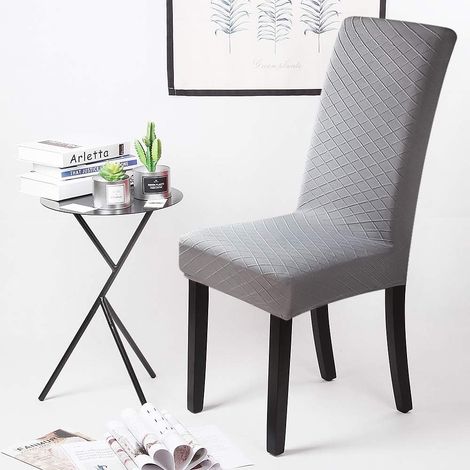 Housse de Chaise 4 pièces Couverture de Chaise de Élasthanne Jacquard Pattern Housse de Salle à Manger Universel Housse de Protection, très Facile à Nettoyer et Durable (Gris-Argent) (1/5)