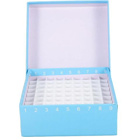 Boîte de Congélation Couvercle à Rabat Intégré en Carton 81 Compartiments Support Polyvalent pour Tubes, pour Laboratoire et Stockage au Congélateur (1/5)