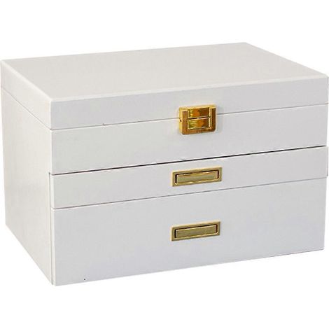 Schmuckkästchen im europäischen Stil aus Massivholz, Schmuckkästchen aus Massivholz mit Klappdeckel, großes Fassungsvermögen, Schmuckaufbewahrungsbox mit zwei Fächern A (1/5)