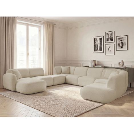 BOBOCHIC - Canapé panoramique fixe modulable ANDA avec 3 chauffeuses, 1 méridienne, 2 angles et 1 pouf Angle gauche  Beige (1/5)