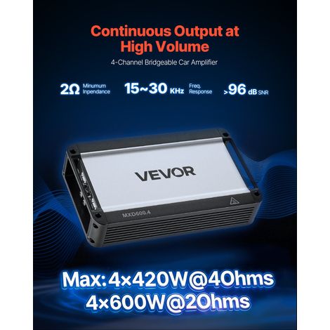 Amplificateur Audio Voiture, Ampli de Puissance à 4 Canaux Pontables pour Subwoofer, Classe D à Gamme Complète, Amplificateur Multicanal Stéréo Max. 4x420 W sous 4 ohms/4x600 W sous 2 ohms (1/5)