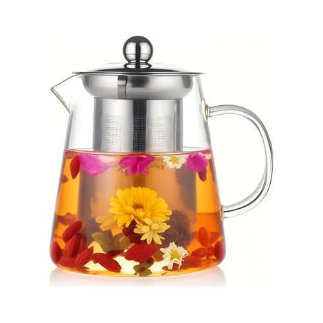Théière en verre avec filtre en acier inoxydable, théière en verre borosilicate, récipient transparent pour thé en vrac (550 ml) (1/5)